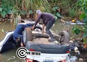 Apenado monitorado é preso após cair com carro roubado em córrego na zona sul de Porto Velho