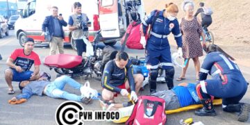 Acidente entre motos deixa três feridos na Rua da Beira