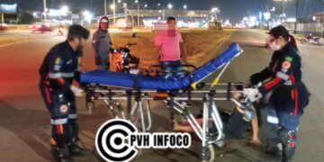 Casal fica ferido após colisão entre moto e carro na BR em Porto Velho