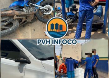 Motociclista fica ferido em acidente em frente à Escola Duque de Caxias