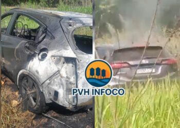 🚨 Criminosos incendeiam carro roubado após assalto em Porto Velho