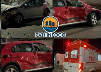 🚨 Forte colisão causa capotamento no centro de Porto Velho
