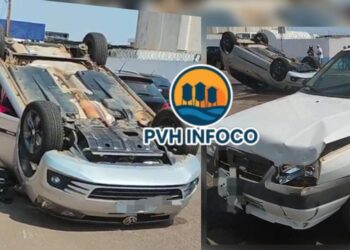 “Colisão entre veículos causa capotamento e deixa motorista ferido no centro de Porto Velho”