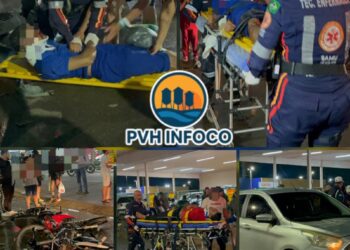 Grave acidente deixa três motociclistas feridos na noite deste sábado em Porto Velho