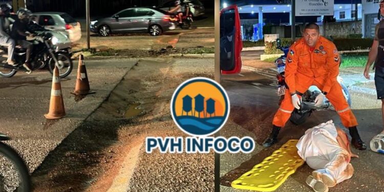 URGENTE: Motociclista fica gravemente ferida após cair em buraco deixado por obra na Avenida Imigrantes