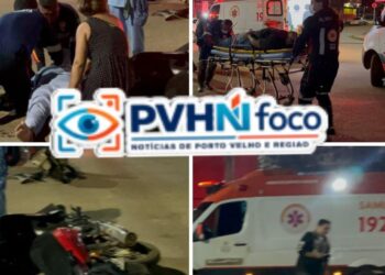 🚨 URGENTE: Grave colisão entre motos deixa homem e mulher feridos no centro de Porto Velho